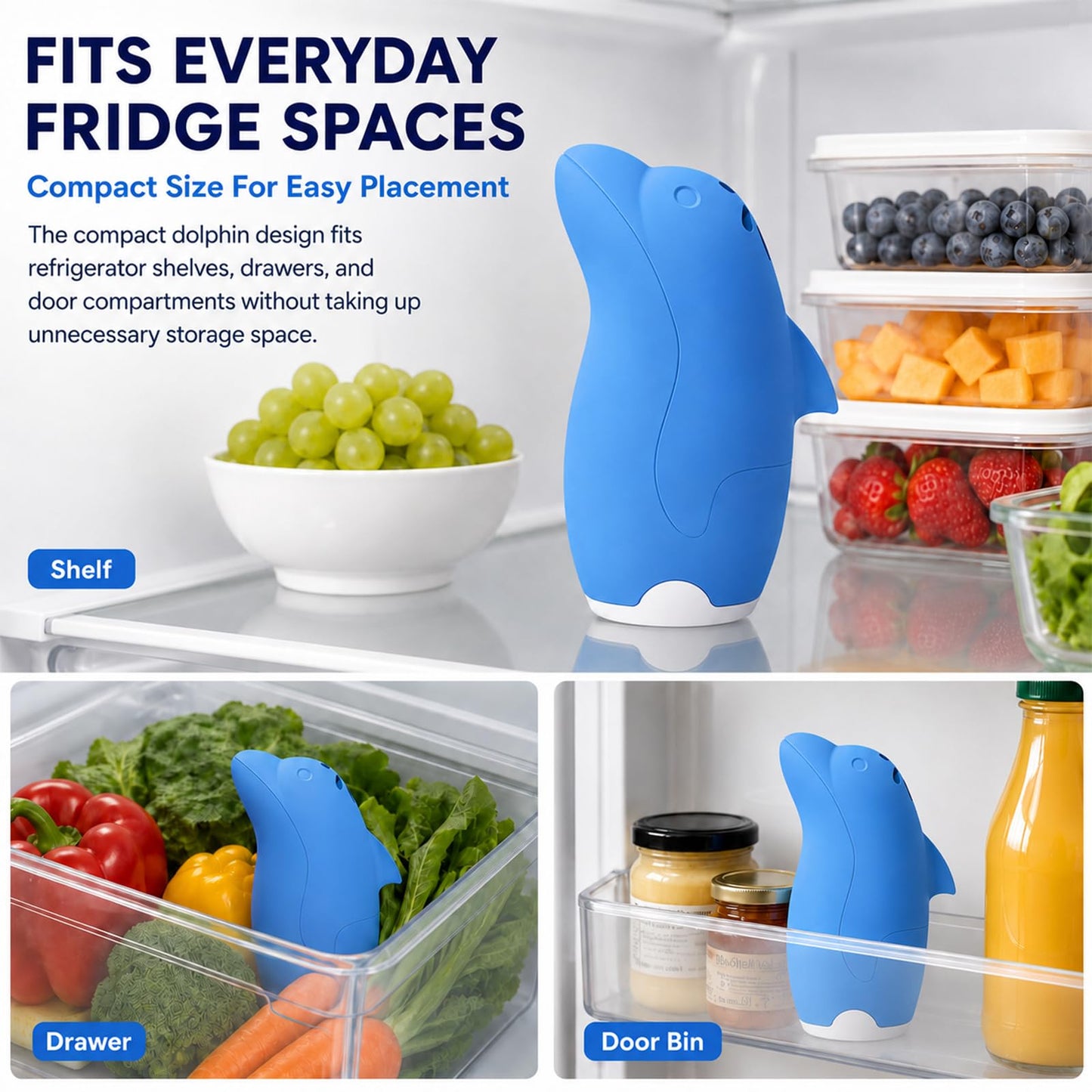 Asltw Refrigerator Deodorizer, Refillable Odor Absorber Dolphin Design