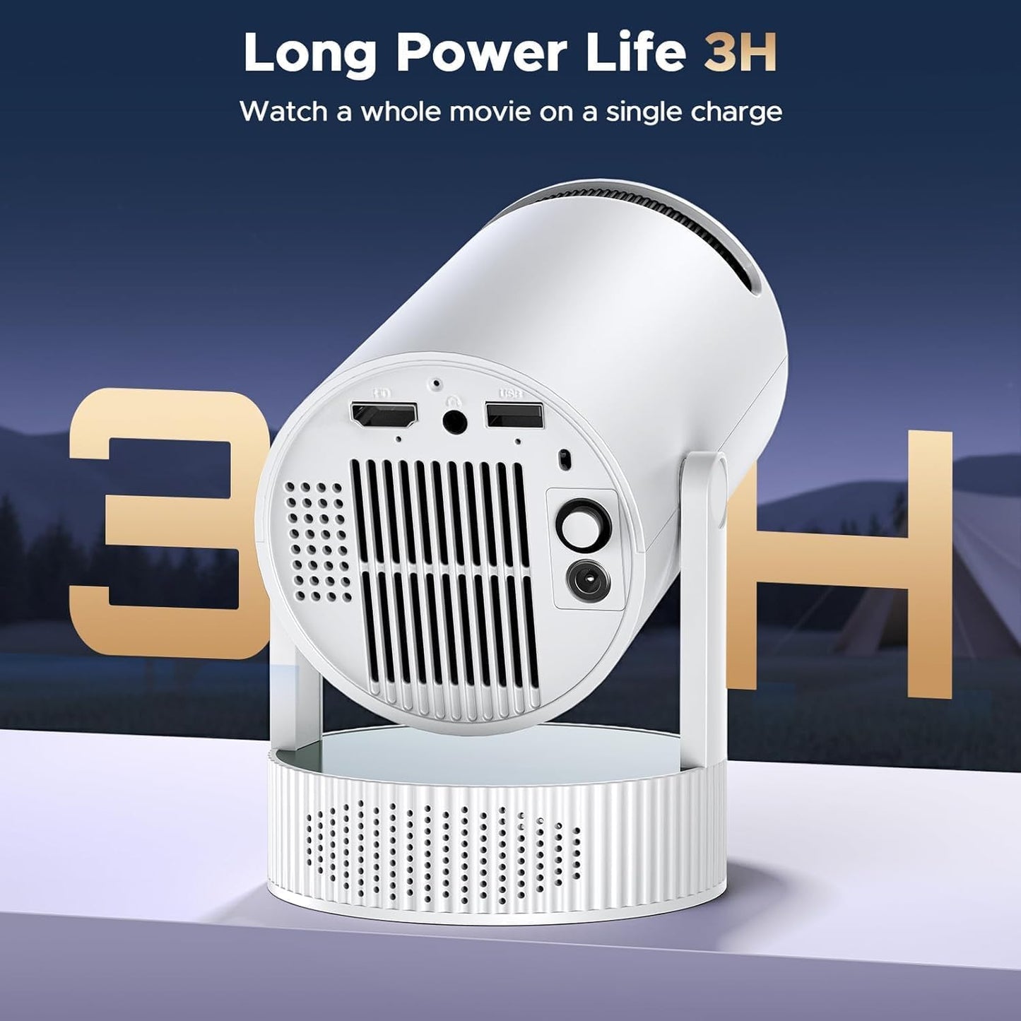 Mini Projector, Projector with Wifi and Bluetooth Built-in Battery 4K Portable Projector for Outdoor Bedroom, Smart Projectors 1080P Compatible