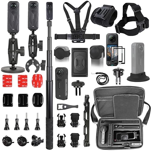 PellKing Accessories Kit for insta360 X5,Included Carrying Case with Belt,2 Pcs Metal 1/4" Adapter,Handlebar Clamp,Magnetic Mount,43in Selfie