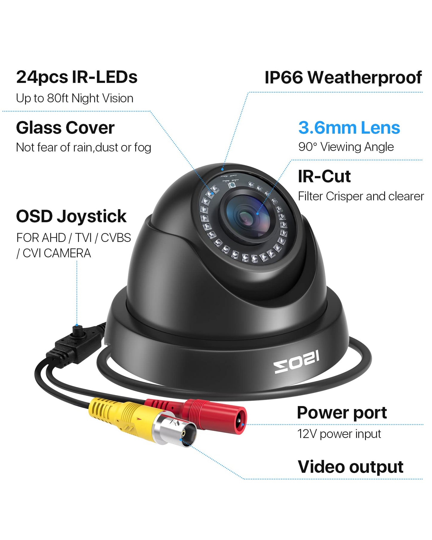 ZOSI 2.0MP HD 1080p 1920TVL Security Camera, 4-in-1 HD TVI/CVI/AHD/CVBS CCTV Camera,80ft Night Vision,Indoor Outdoor,Aluminum Housing