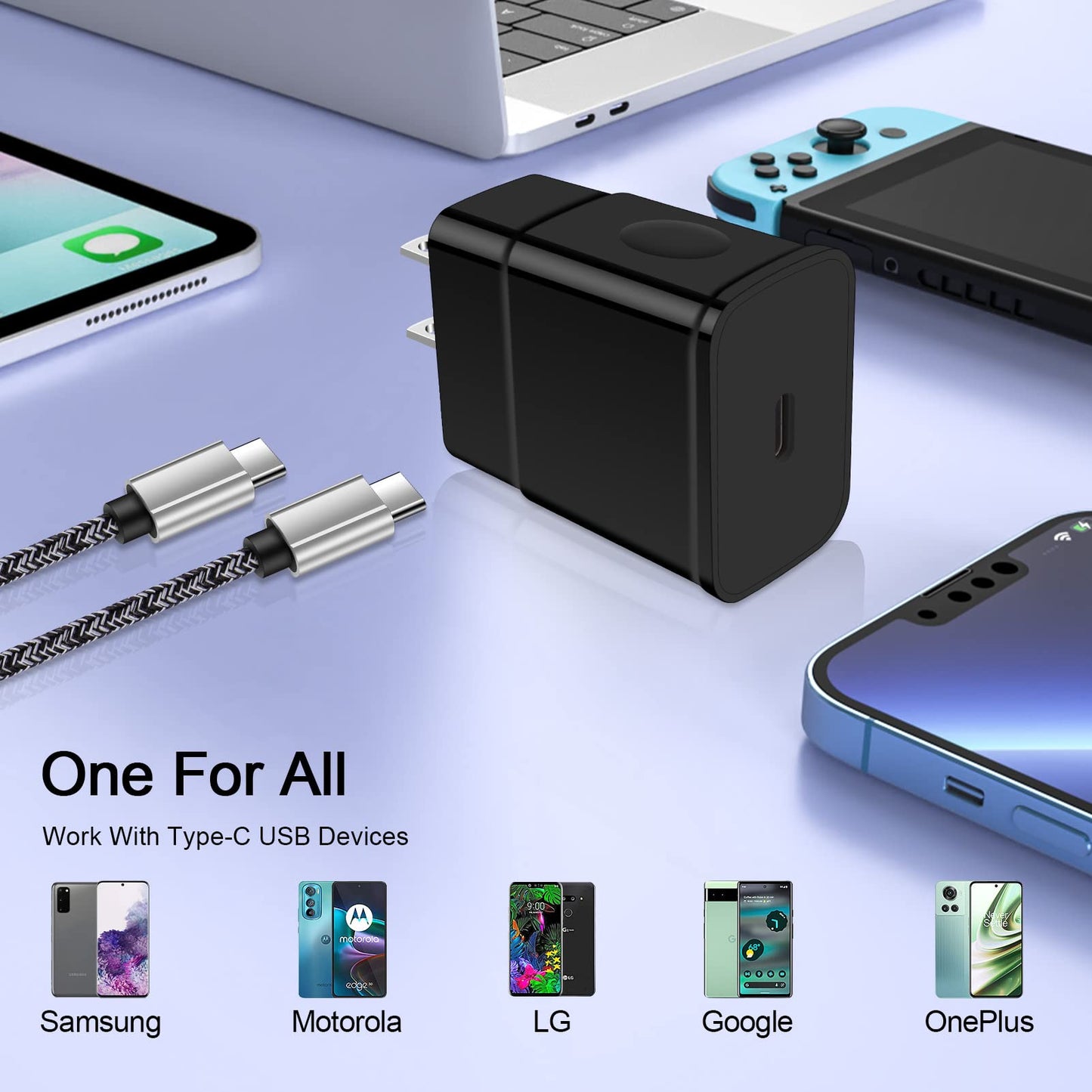 Fast Charger Type C 25W USB C Charger for Moto Razr 2024 2025 2026, Razr 70 Ultra/70+, Edge 60 Stylus/Moto G Play 2026 2024/G Power/G Stylus/G
