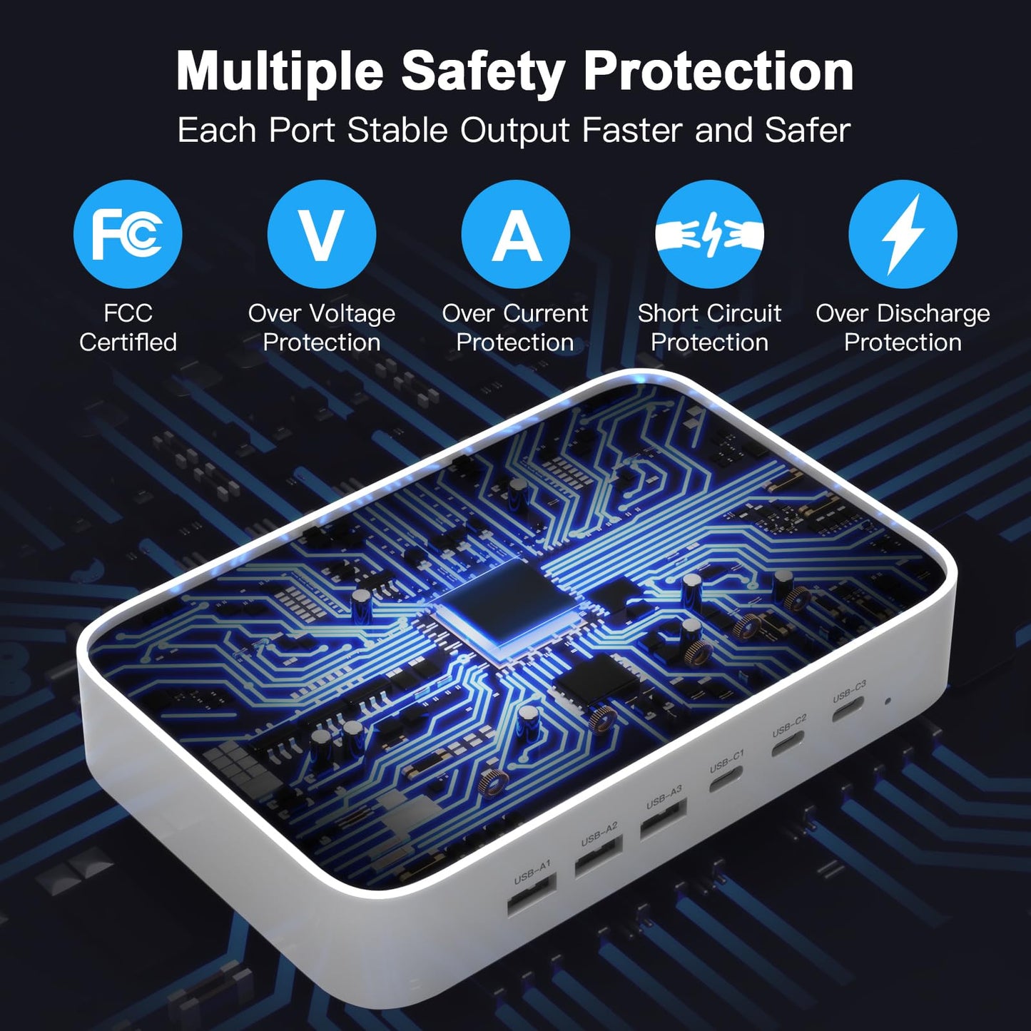 MSTJRY 90W 6-Port USB C Fast Charging Station for Multiple Devices, Multi PD Charger Station for iPhone iPad Tablet Phone, Charging Dock Organizer