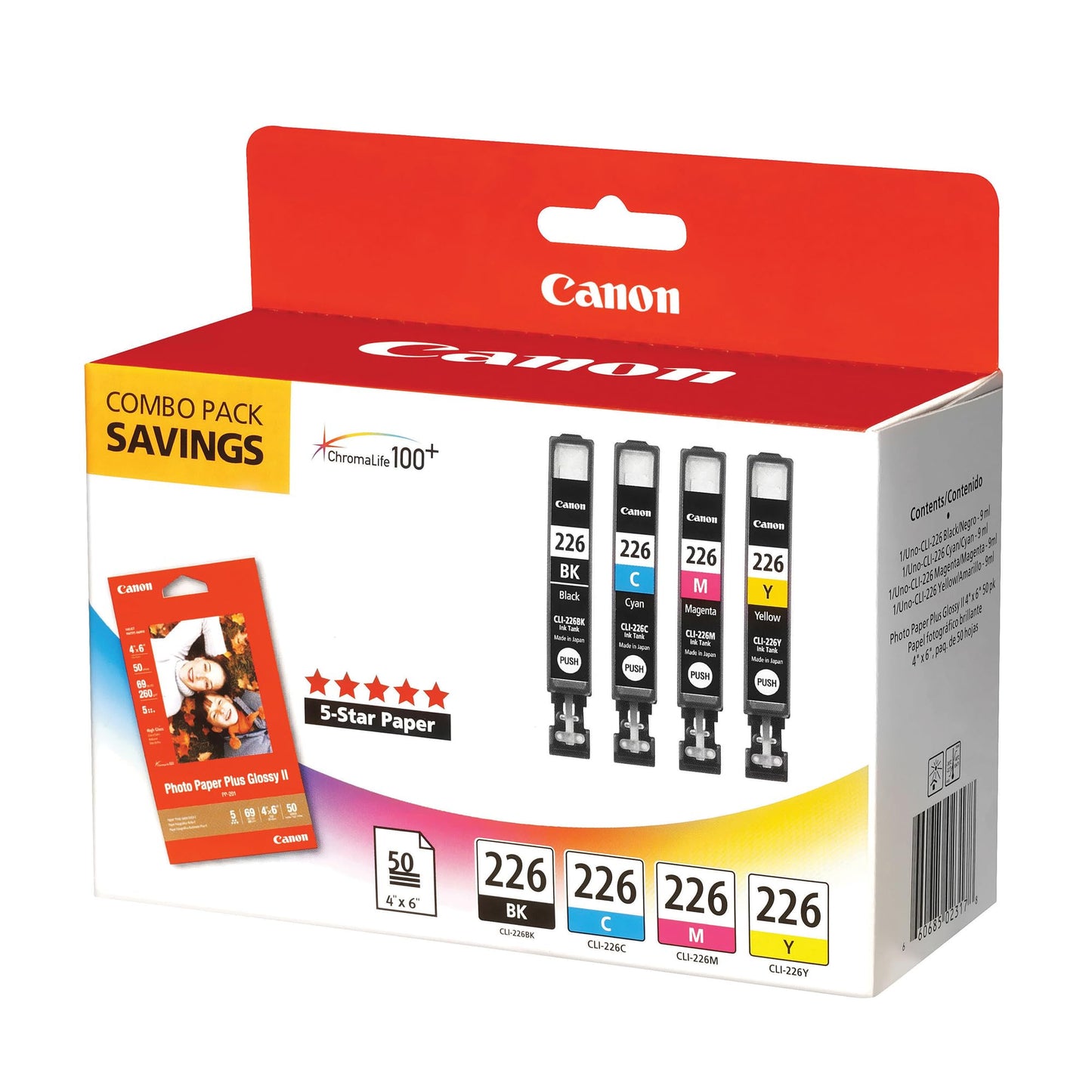 Canon CLI-226 ChromaLife 100+ Black/Color Ink Tanks & 50 Sheets of Paper (4546B007)