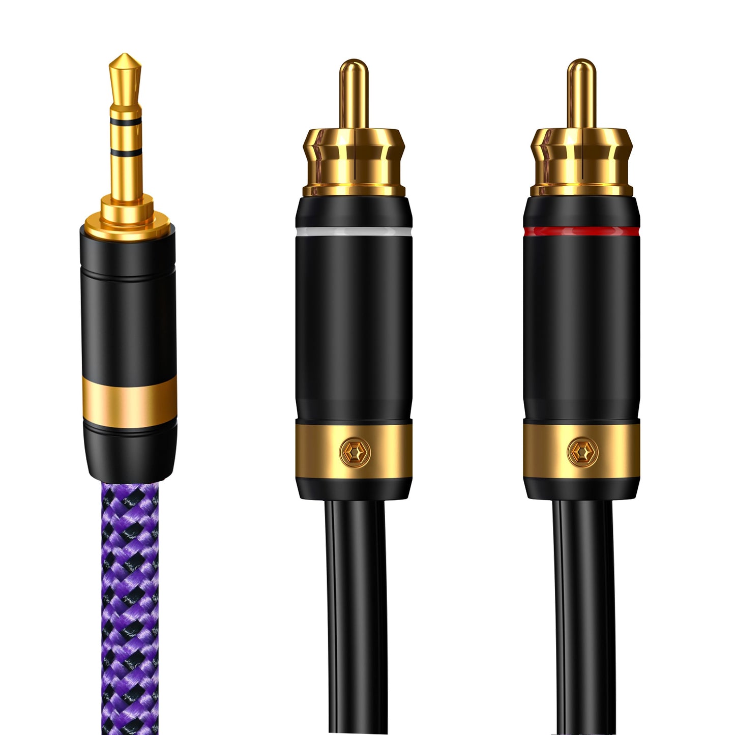 Veimeitk 3.5mm Aux to RCA Audio Cable Audiophile 24K Gold-Plated Pure Copper Shell Braided Hi Fi Stereo Y Cord for Smartphones MP3 Tablets Speakers