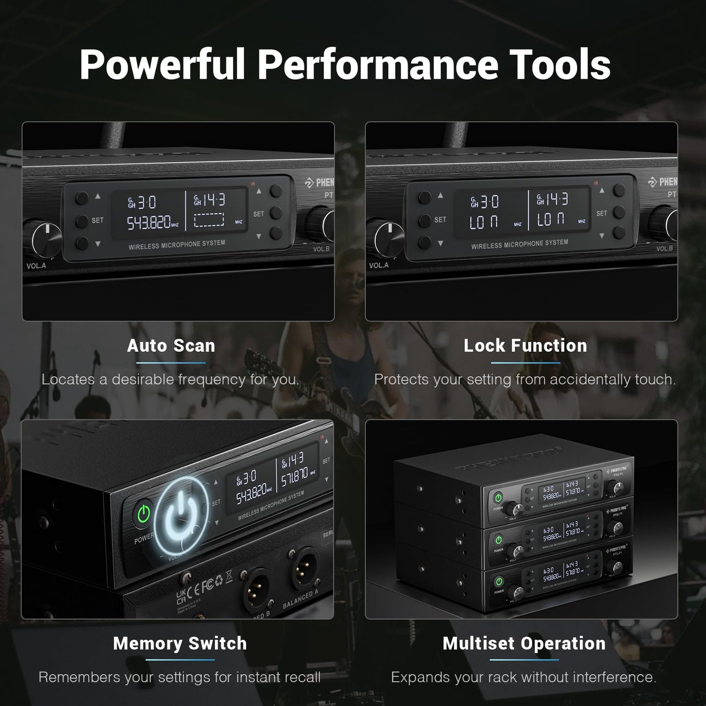 Phenyx Pro Dual UHF Wireless Microphone System?Auto-Scan Cordless Mic Set w/ 2x100 Frequencies, 2 Bodypacks & Headsets/Lapel Microphones for Speaking