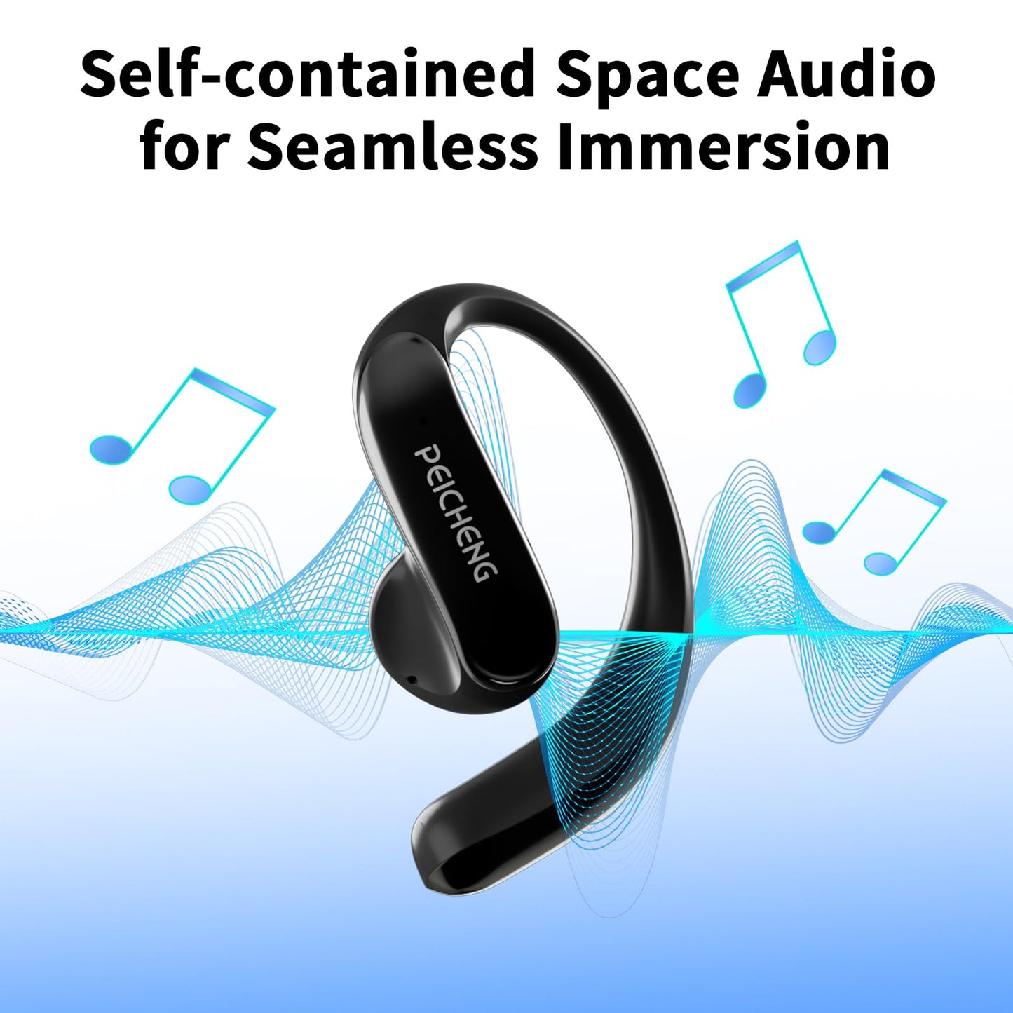 PEICHENG Wireless Bluetooth Earphones Earbuds Headphone Ear Bud for Sports Travel Business Learning (Black)