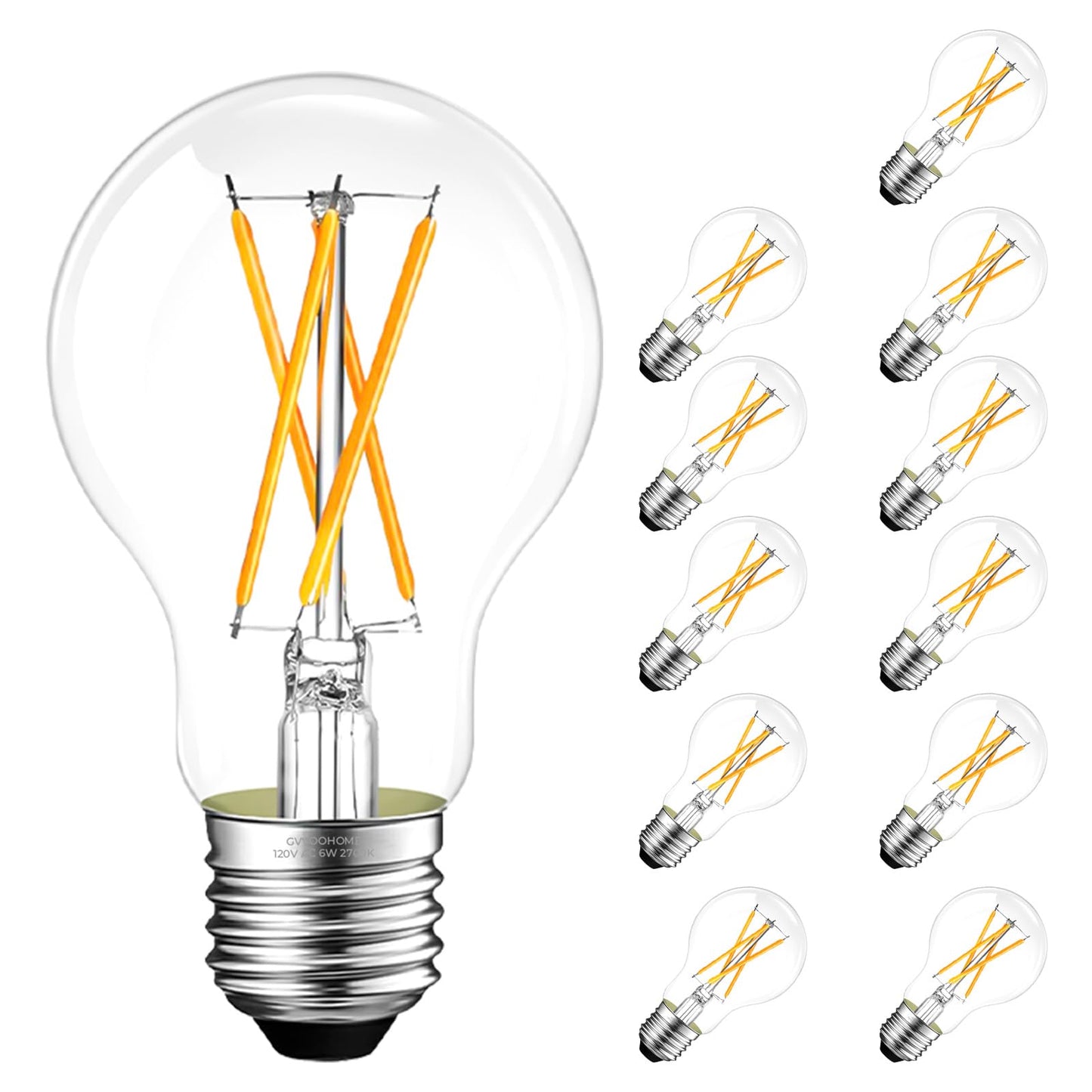 GvvooHome A19 E26 LED Light Bulbs 60 Watt Equivalent, 2700K Edison Bulbs