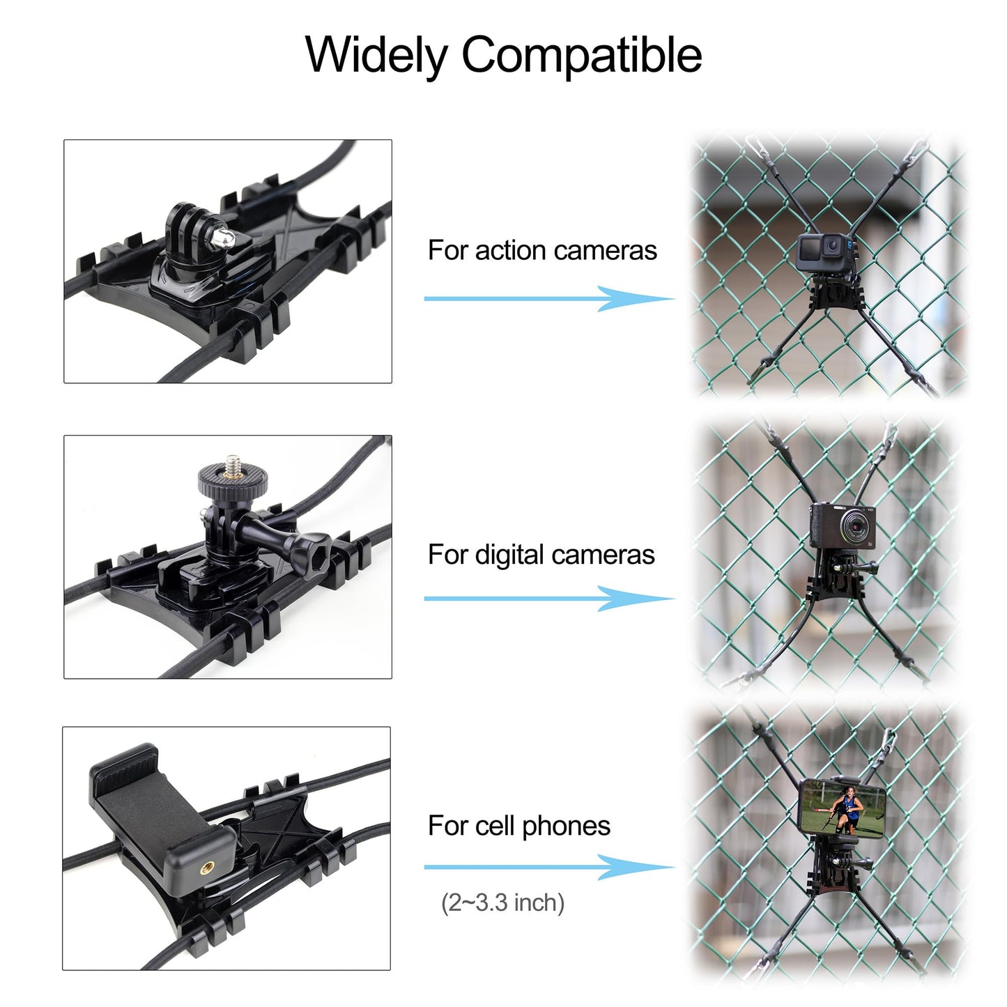 GEPULY Upgraded Fence Mount Hook Chain Link for Mevo Start GoPro Hero 13 12 11 10 9 8 7 6 5 4 3 Insta360 AKASO Action Digital