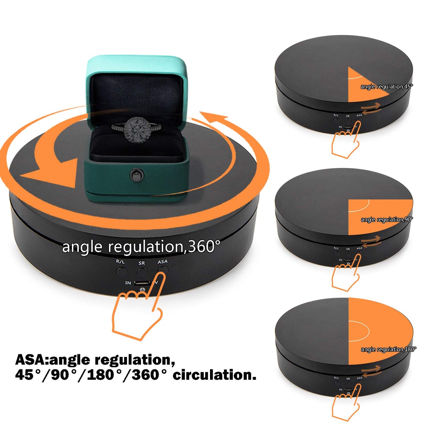 Leadleds 360 Degree Turntable Display Stand, 3 Speeds Electric Rotating Display Stand for Photography Video Shooting Props Jewelry (Black)