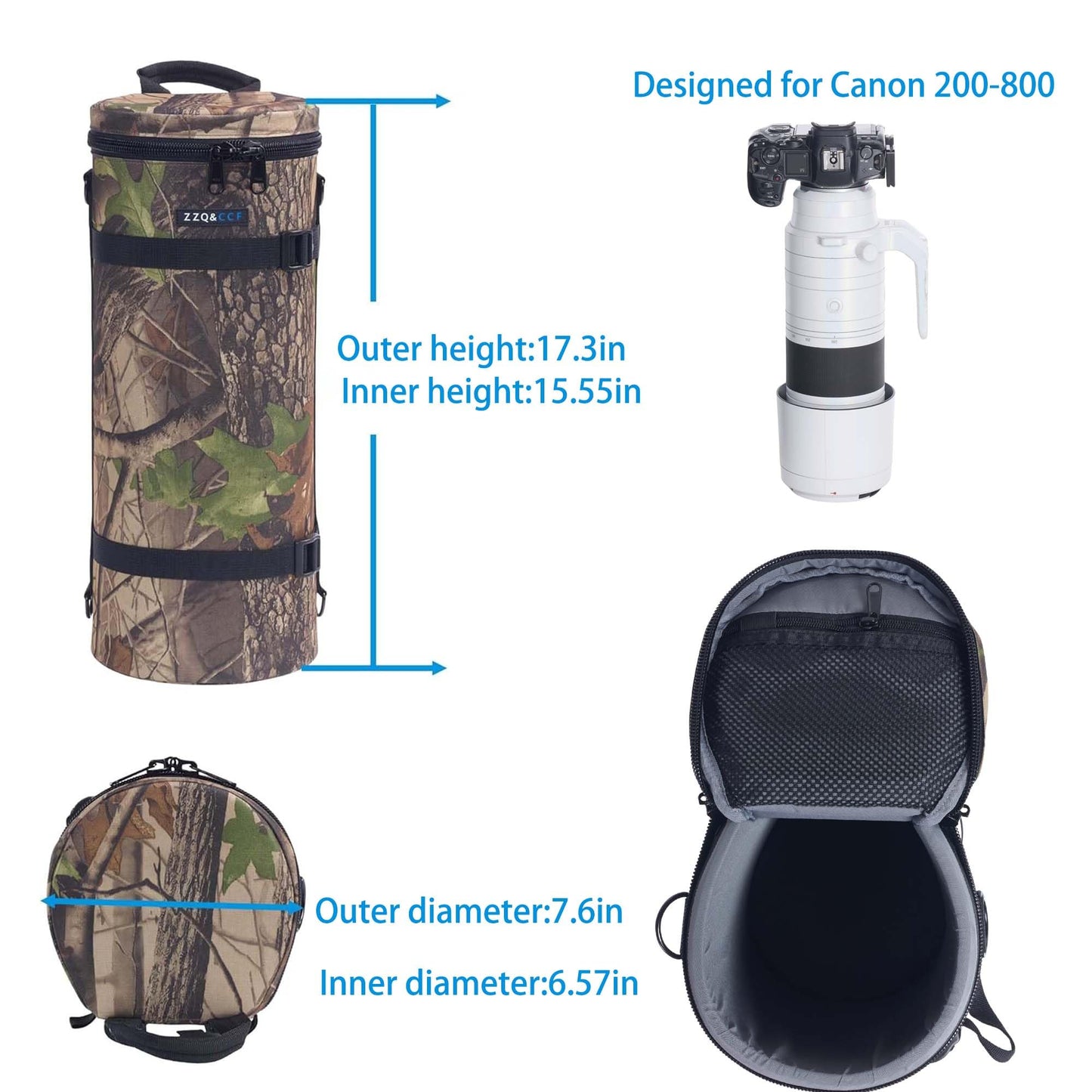 ZZQ&CCF Camera Lens Pouch Bag for Canon RF 200-800mm F6.3-9, Large Thick Lens Carry Bag, Water Resistant Protective Camera Lens Pouch