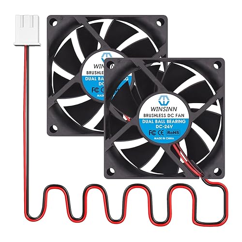 WINSINN DC 70mm Fan 24V 7020 Dual Ball Bearing Brushless Cooling 70x20mm 2PIN (Pack of 2Pcs)