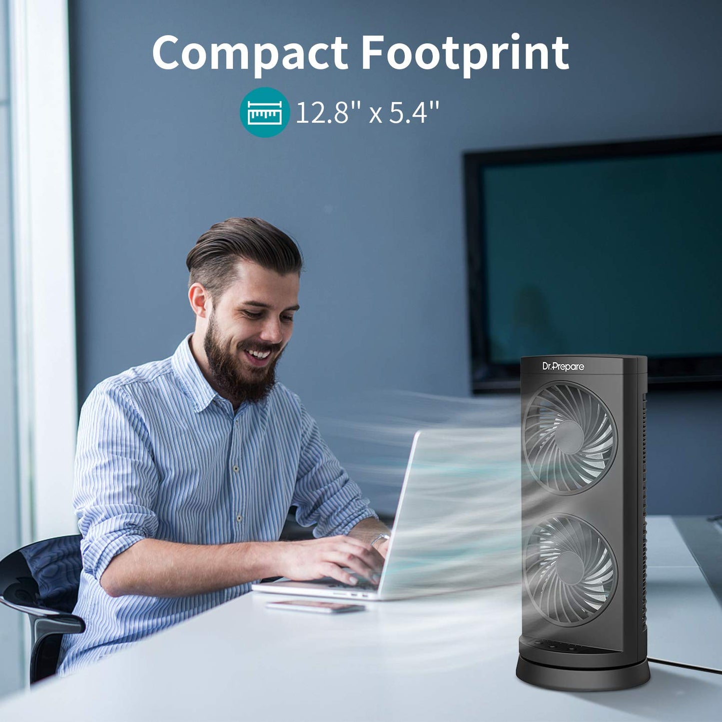 Dr. Prepare Tower Fan Oscillating Fan, Portable Desk Fan with 3-Speed Options, Dual Air Circulation, 110° Oscillation, 3 Timers, Personal Quiet Table
