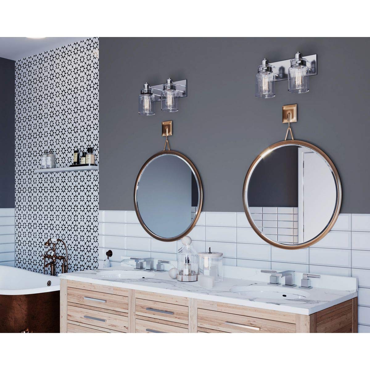 Progress Lighting P300046-009 Calhoun Collection Clear Glass Farmhouse Bath Vanity Light, 2-Light, Brushed Nickel
