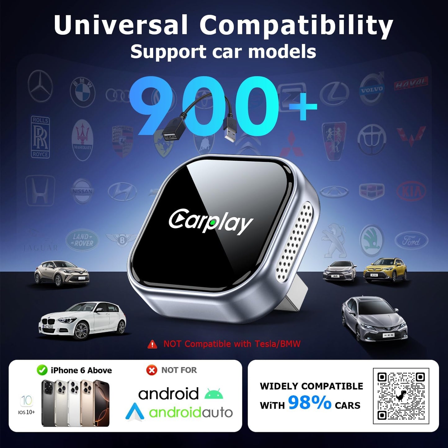 Wireless CarPlay Adapter for iPhone - Converts Wired to Wireless CarPlay, Plug & Play with Stable & Instant Connection, Compact Design with iOS