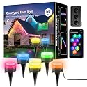 LIDORE Smart Outdoor Ground Lights, 50FT RGBCW Color Changing LED Pathway Light with 15 Lamps, App Remote Control Landscape Lighting, Bluetooth Lawn