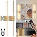 Battery Operated Wall Sconces Set of 2, USB Rechargeable Wall Lights with Remote Control, 360° Rotation, 6000mAh, Dimmable Touch Wireless Wall Sconce
