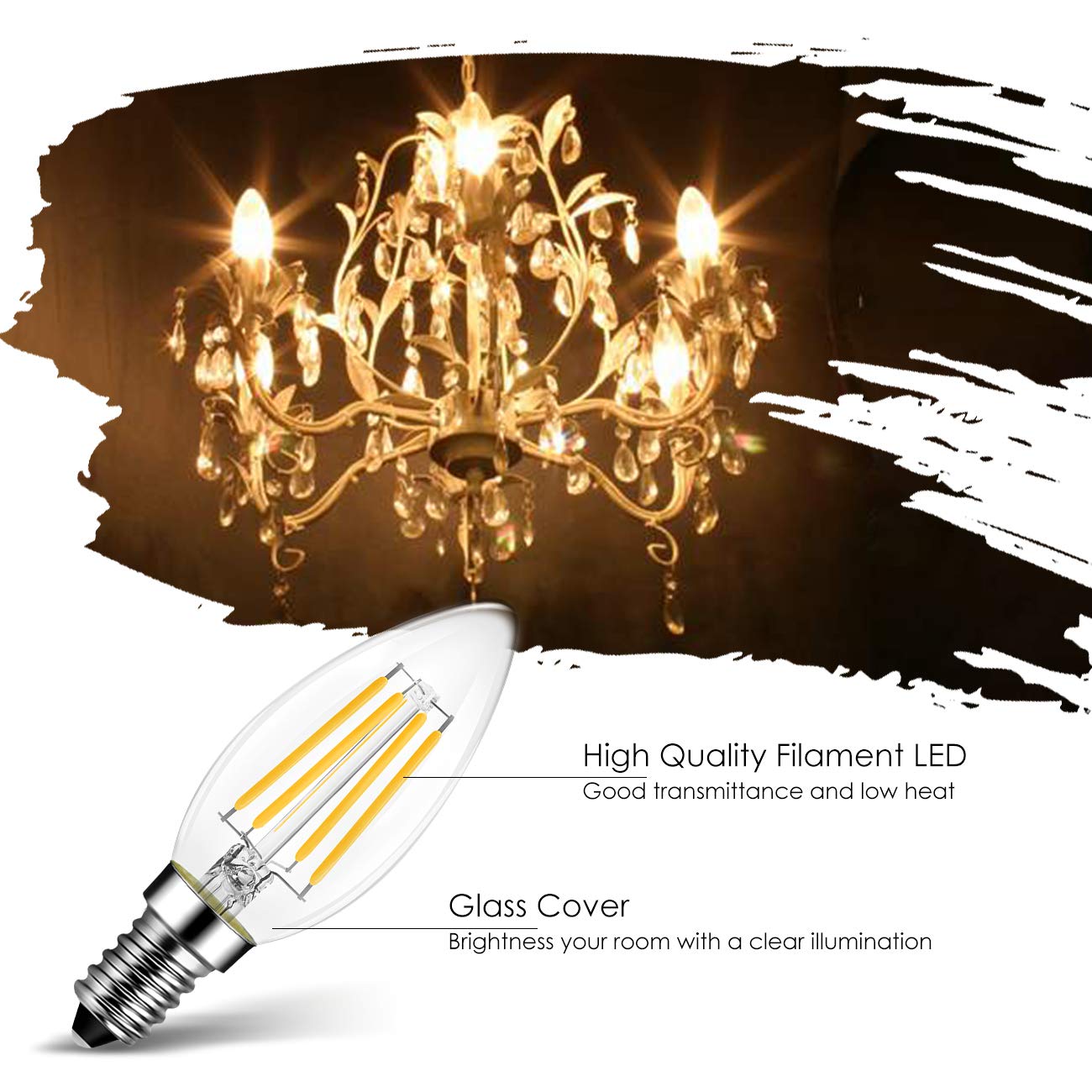 LVWIT E12 Candelabra LED Bulb Dimmable, 2700K B11 Candle Light Bulb,6 Pack