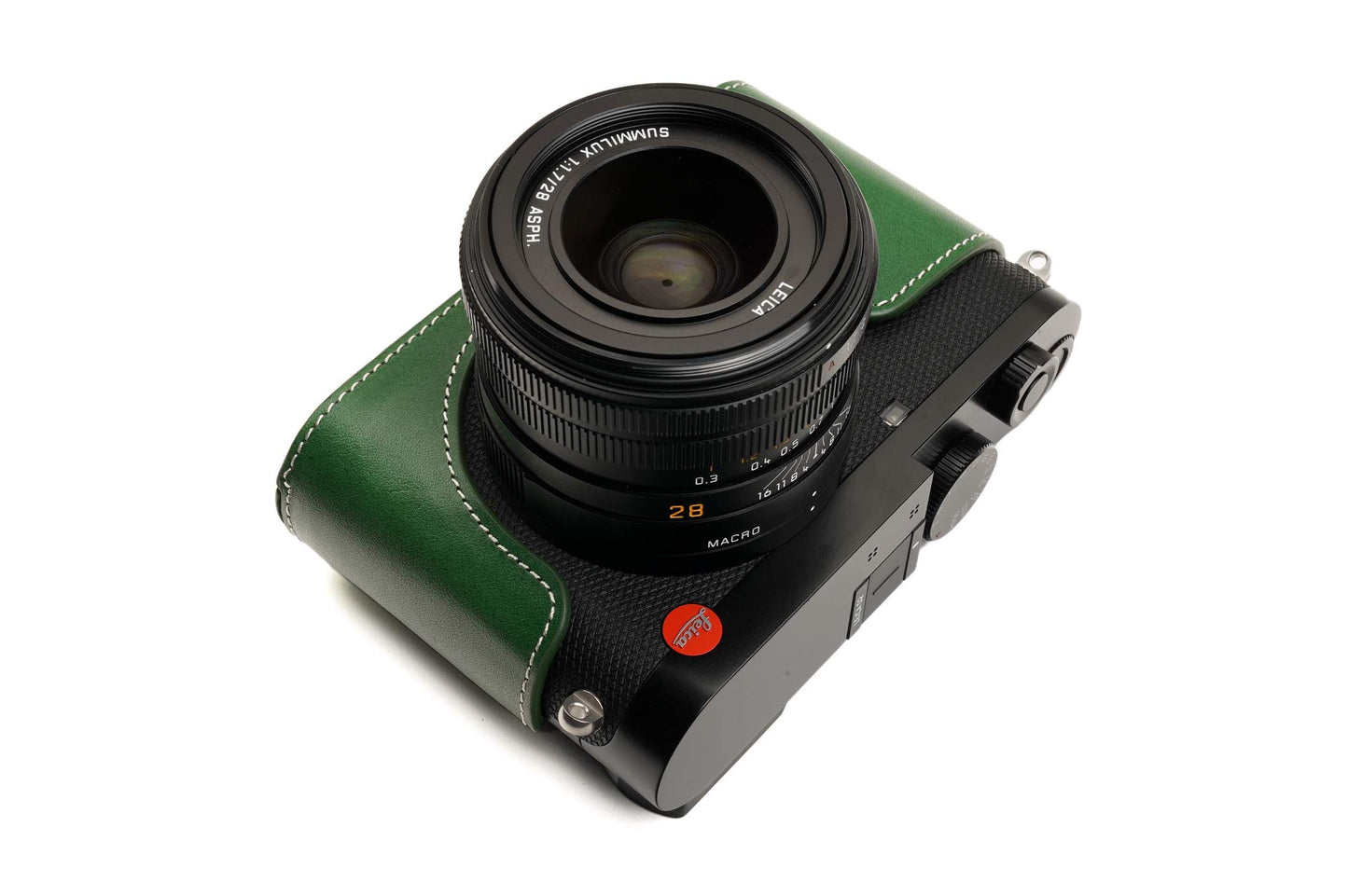 Leica Q2 Camera Case, BolinUS Handmade Genuine Real Leather Half Camera Case Bag Cover for Leica Q2 Camera Bottom Opening Version + Hand Strap (Green)