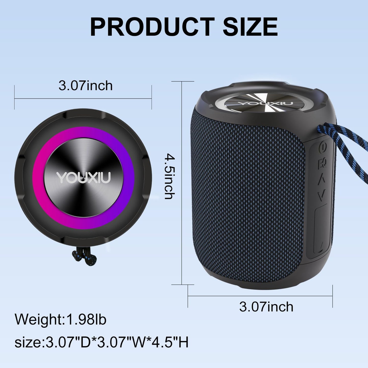 YOUXIU 40W Portable Bluetooth Speaker with Lights IPX7 Waterproof Wireless Speaker TF Double Pairing 24H Playtime,360 Degree Stereo Subwoofer Support