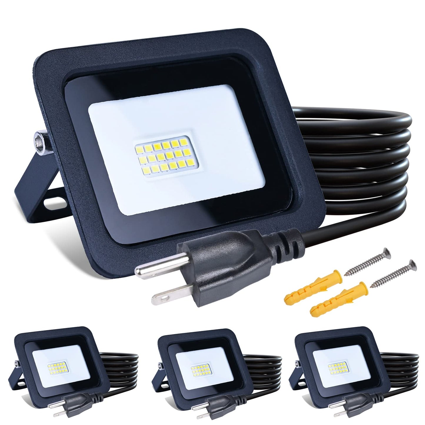 MIWAT 4Pack LED Floodlight, Ultrathin Flood Light Spotlight Wat Wall Lamp Landscapeerproof Outdoor Lamp (White, 20W) 4x3 inch