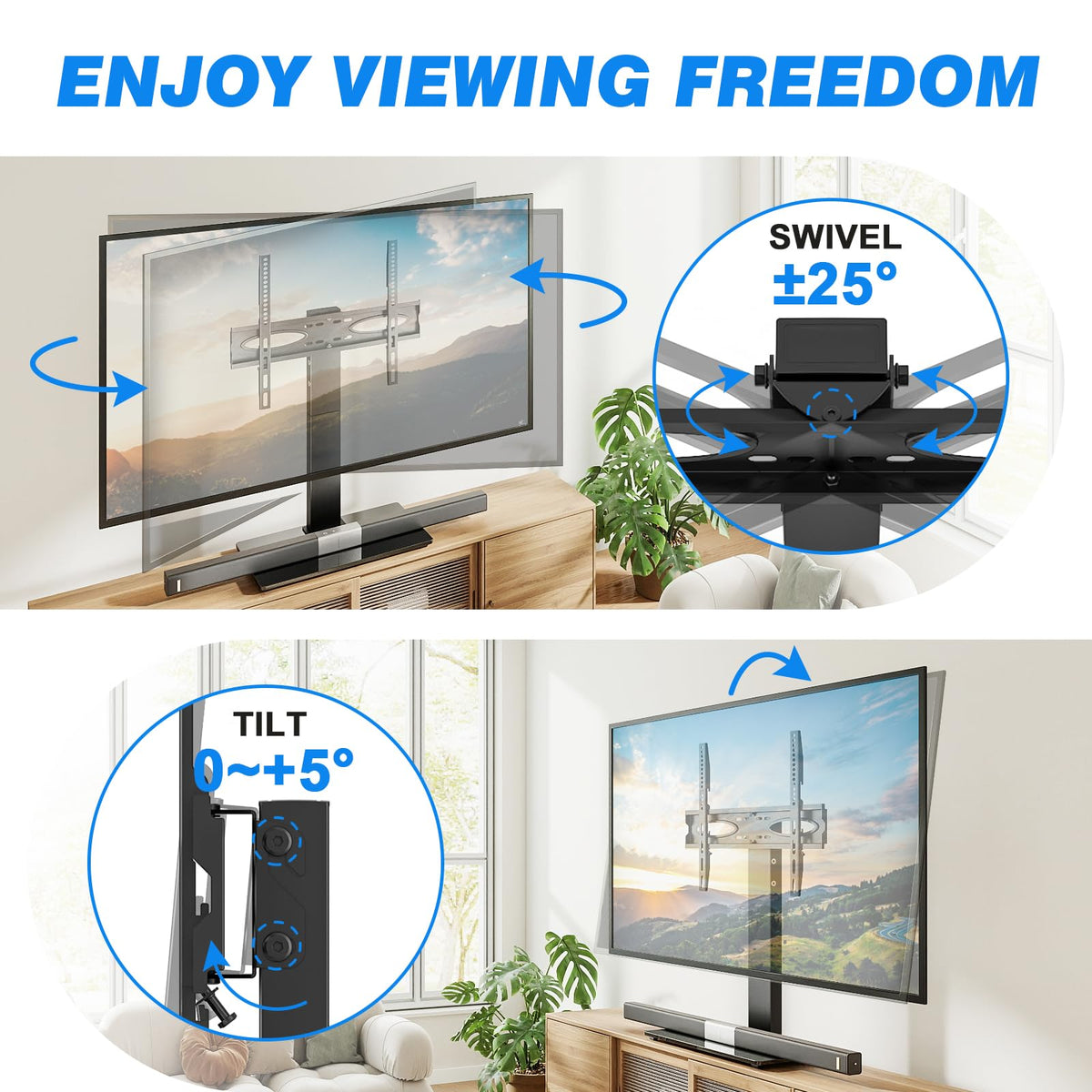 Rfiver Universal TV Stand for 32-75 inch TVs, Support 50°Swivel and 5°Tilt
