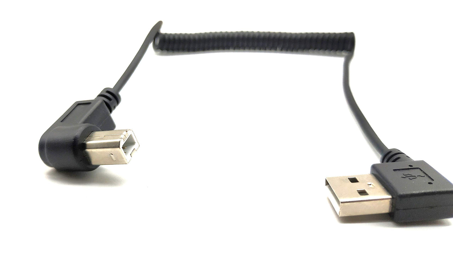 Choojialiy 4.9 Feet Right Angle Coiled USB Printer Cable, USB 2.0 Type A Male to Type B Male Spring Printer Scanner Cable(Right Angle)
