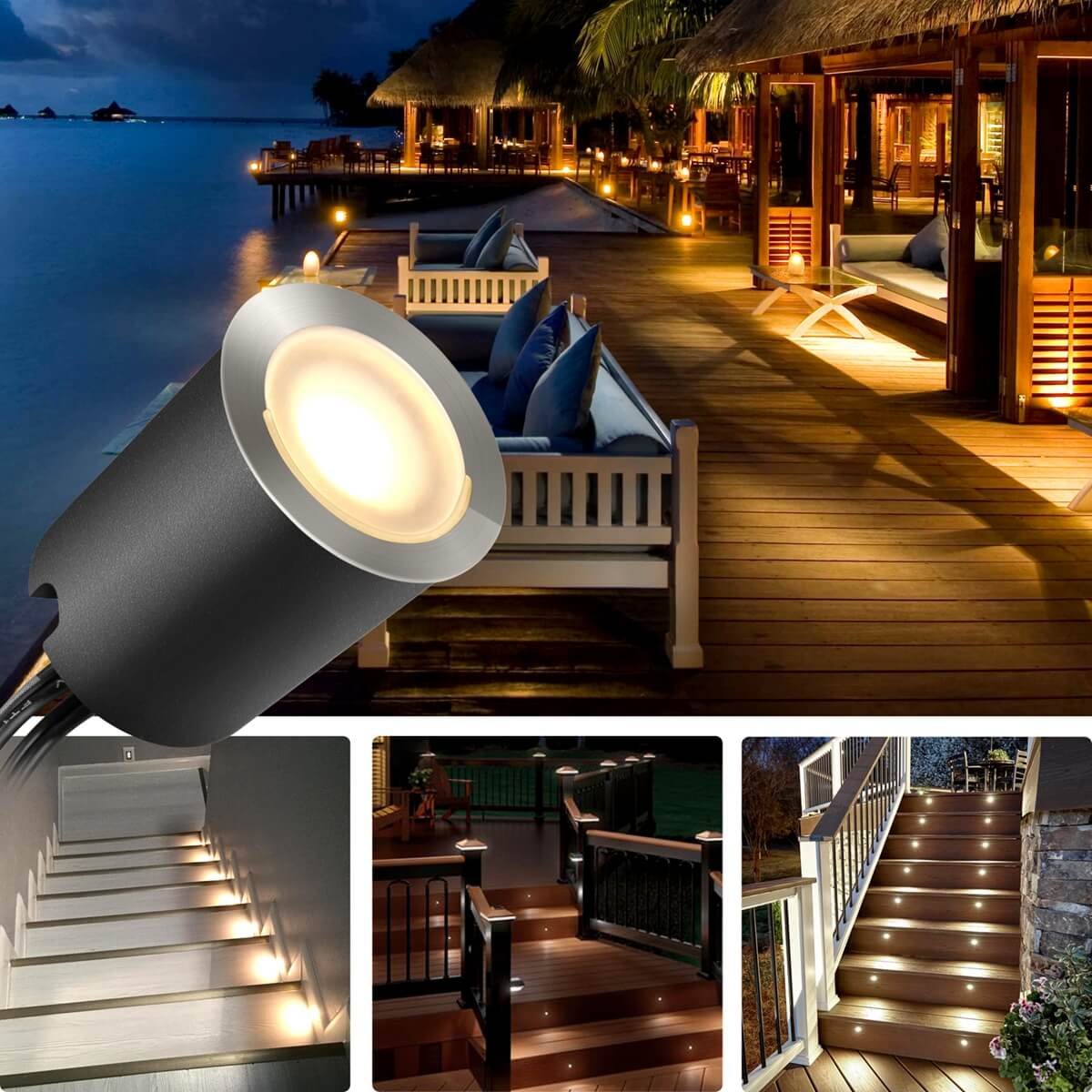 SMY Lighting 10 Pack Recessed LED Deck Light Kits with Protecting Shell, 32mm, Warm White, IP67 Waterproof, 12V Low Voltage, for Outdoor Garden
