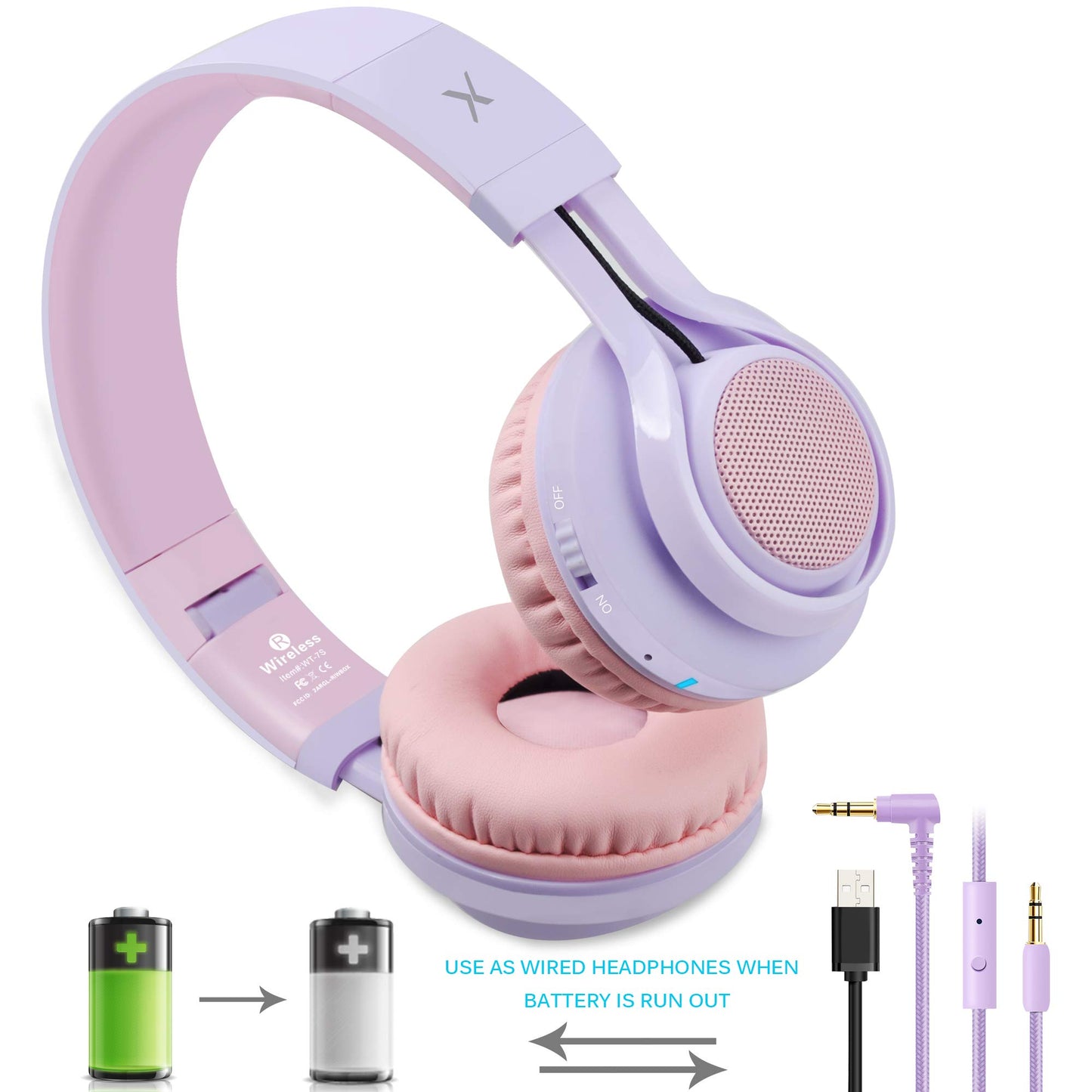 Riwbox WT-7S Kids Bluetooth Headphones Light Up, Foldable Stero Wireless Headset,with Microphone and Volume Control,Comfortable and Durable,for…
