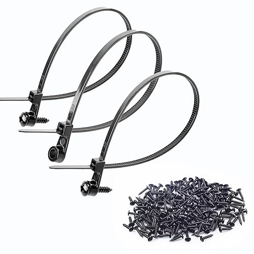 VIGOTIES 200 PCS 8" Mountable Cable Zip Ties with 200 Screws - 50lbs Heavy Duty Nylon Zip Ties with Screw Hole for Electrical, HVAC, Workshop, Indoor