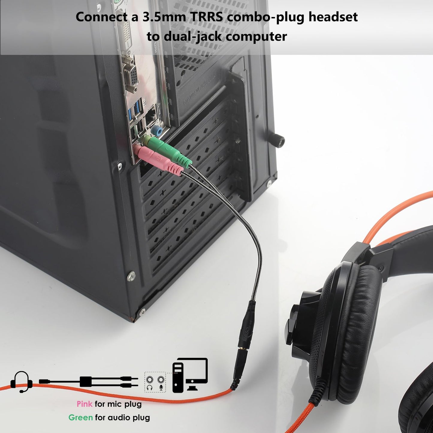 MillSO Headphone Splitter for Computer CTIA 3.5mm TRRS Female to Dual TRS Male Mic Audio Jack Y Adapter Headset Splitter Cable for PC Laptop to Gaming