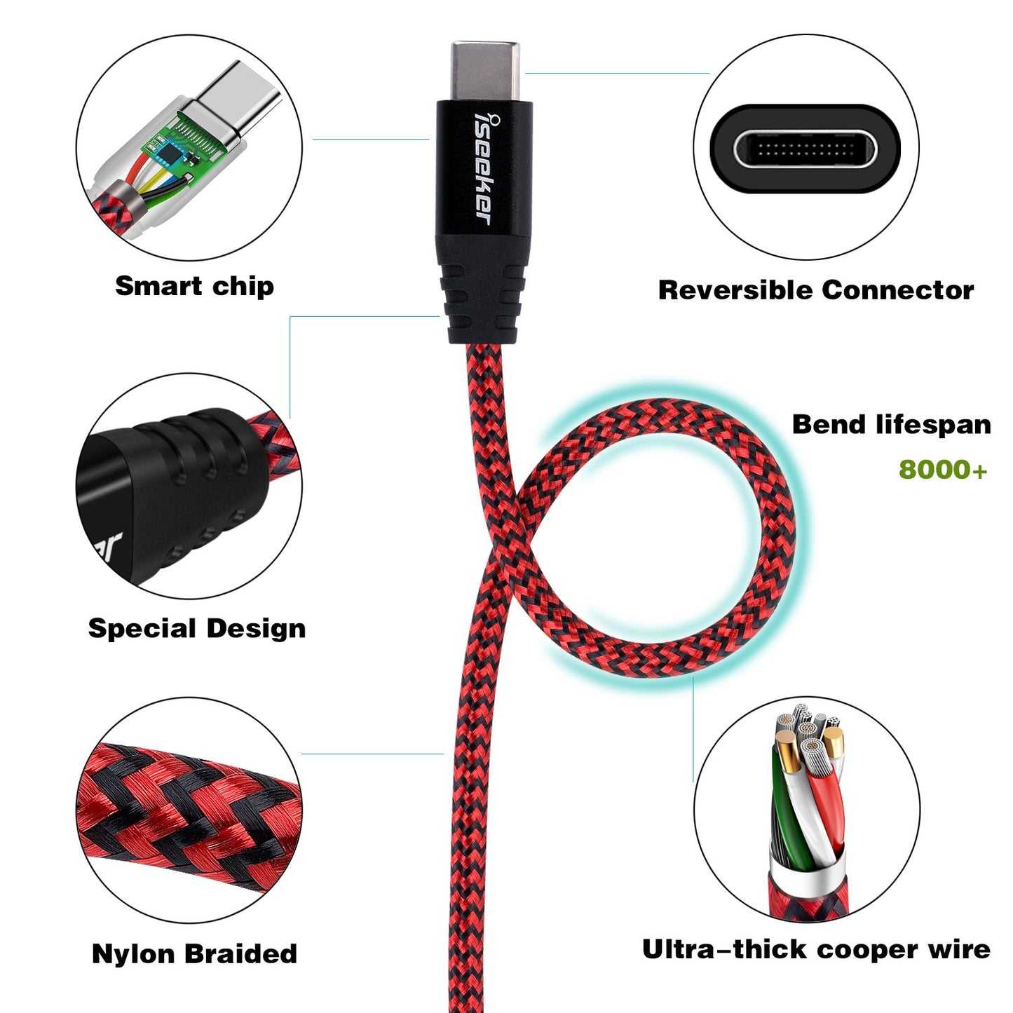 iSeekerKit Type C to Micro B Cable, USB 3.0 USB-C to Micro USB 1Ft Charge & Data Sync Cable Compatible for Samsung Galaxy S5/ Note 3, Toshiba Canvio