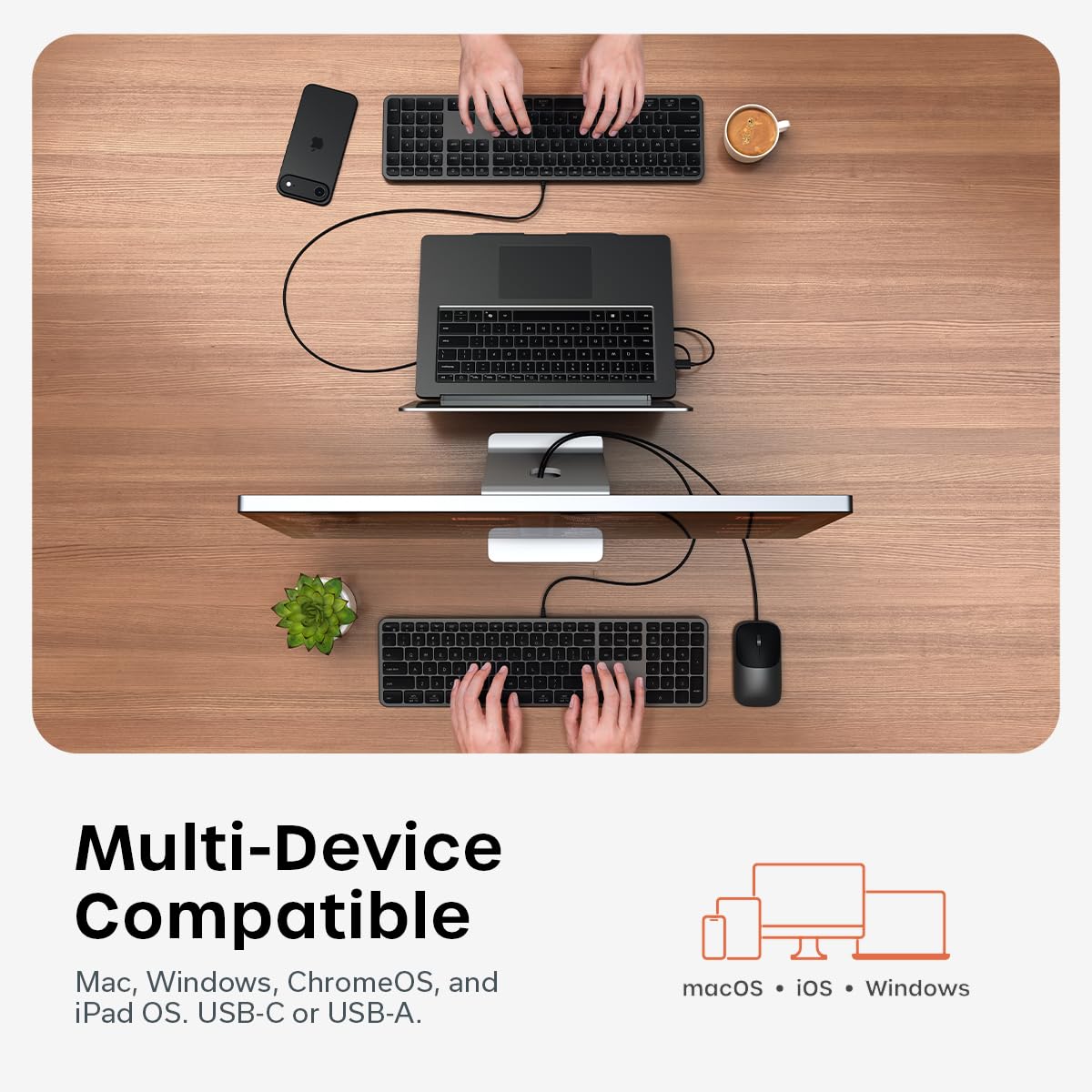 Satechi Slim CLX3 Wired Keyboard & Mouse Combo, USB-C, Space Black
