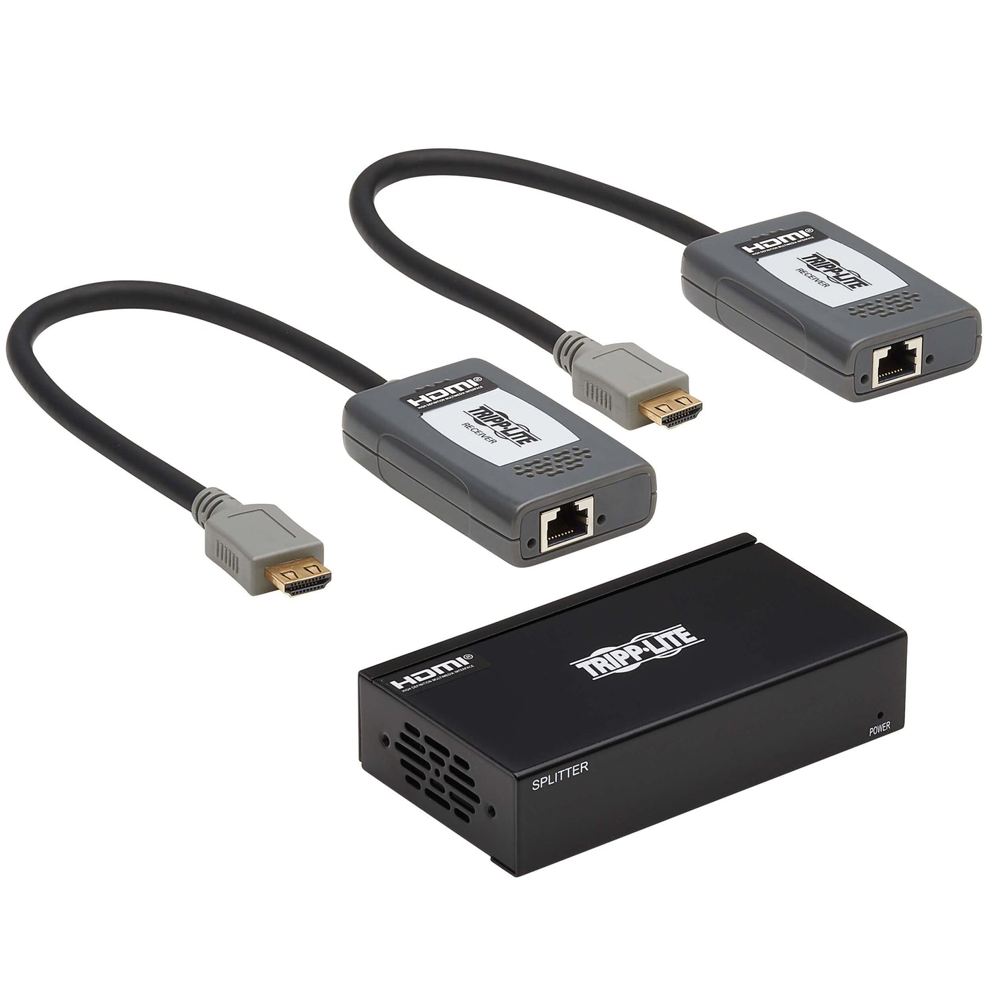 Tripp Lite HDMI Over Ethernet Cat6 Extender Kit, Splitter/2x Pigtail Receivers - Up to 230 feet or 70.1 Meters - 4K 60Hz Video HDR, 4:4:4, PoC, TAA