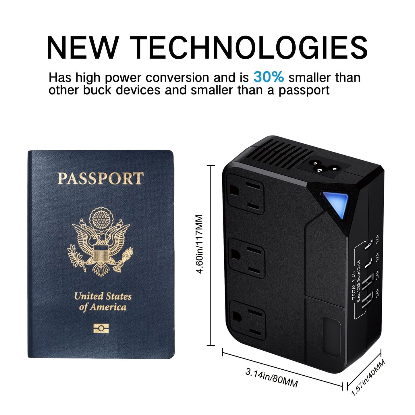 250W Conversion Plug, International Travel Converter with 2 USB and 2 USB-C Ports, lowering 220V to 110V for 100V-240V Areas and Different Countries…