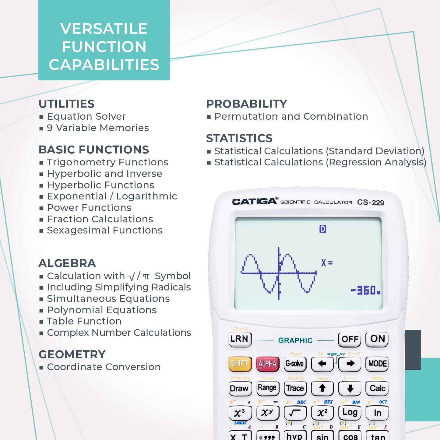 CATIGA Scientific Calculator with Graphic Functions - Multiple Modes with Intuitive Interface - Perfect for Students of Beginner and Advanced Courses