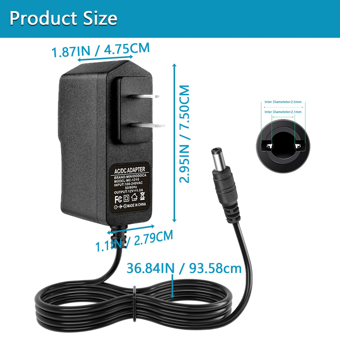 Minidodoca 2 Pack 12V 1A AC/DC Power Supply - 100-240V AC to DC 12V 1A Power Adapter with 5.5x2.5mm & 5.5x2.1mm DC Plug