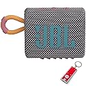 JBL Go 3 - Portable Bluetooth Speaker, Built-in Battery, Waterproof and Dustproof, Bonus Keychain LED Included - Gray