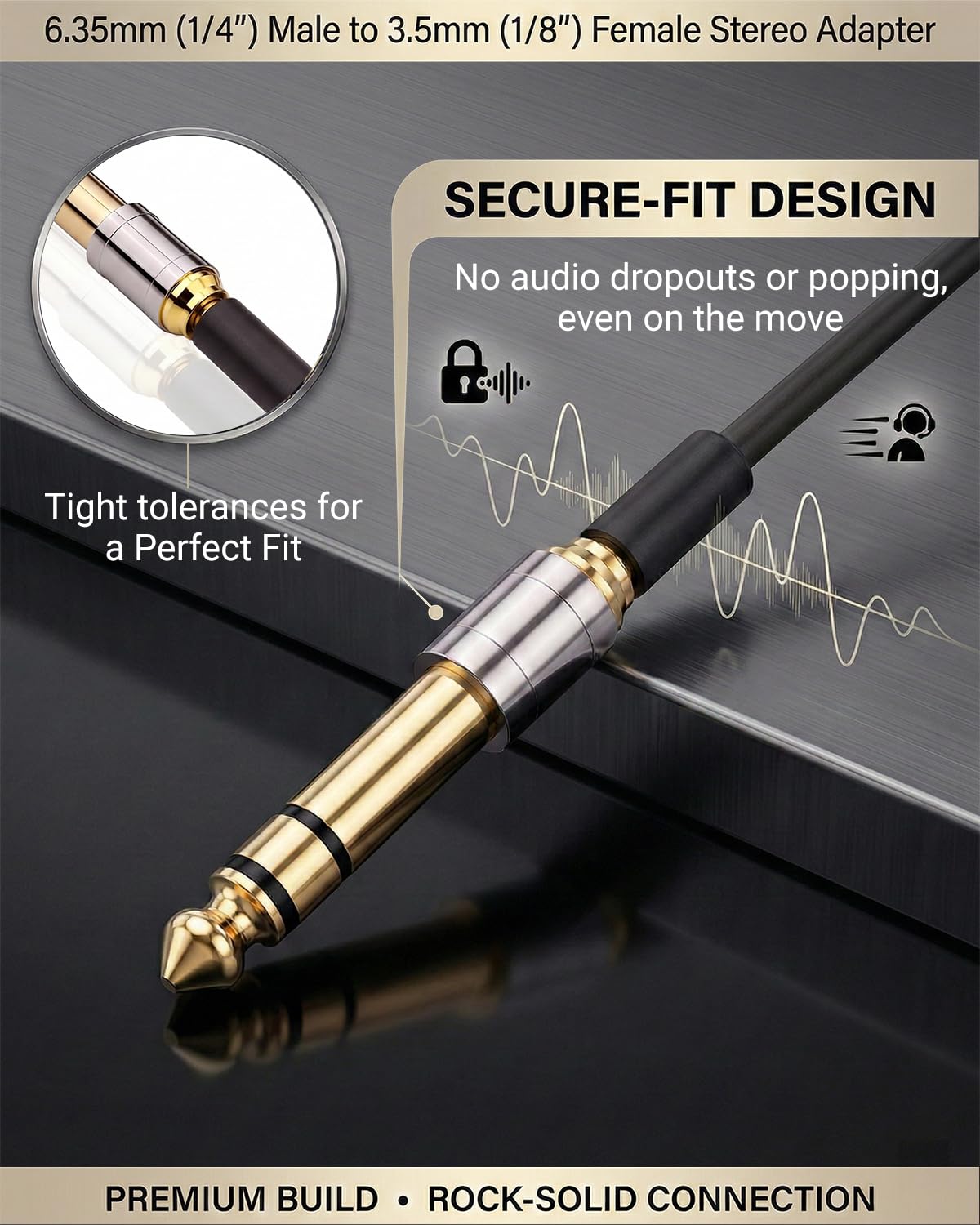 Zylveron 6.35mm (1/4 inch) Male to 3.5mm (1/8 inch) Female Headphone Adapter - 24K Gold-Plated Audio Jack Converter for Electric Piano and Drums, Amp