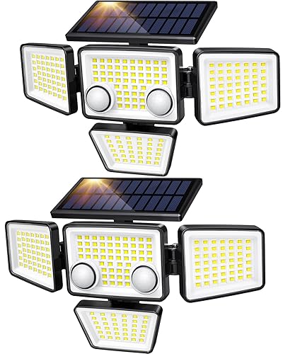 LYWALT Solar Outdoor Lights - 3000LM 188 LED Motion Sensor Outdoor Lights, 4 Heads Security Light,IP65 Waterproof, Easy Install,270°Wide Angle Flood