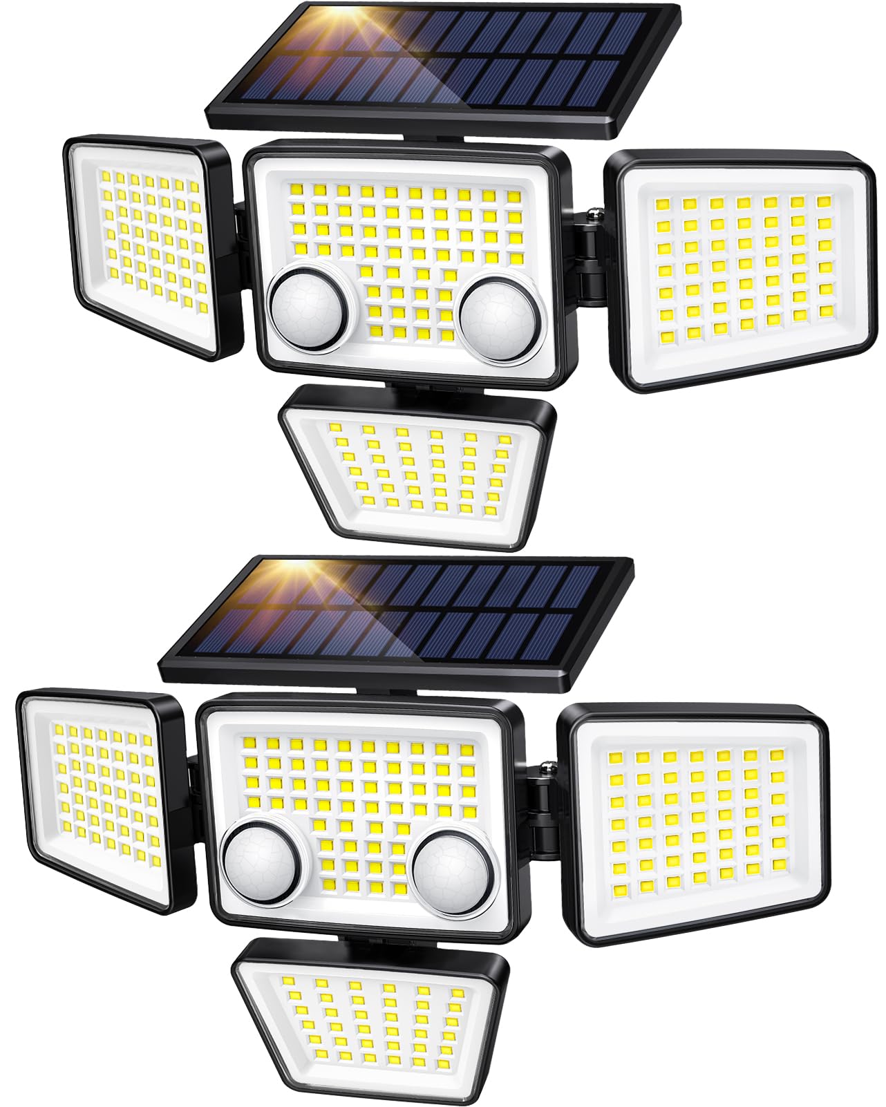 LYWALT Solar Outdoor Lights - 3000LM 188 LED Motion Sensor Outdoor Lights, 4 Heads Security Light,IP65 Waterproof, Easy Install,270°Wide Angle Flood