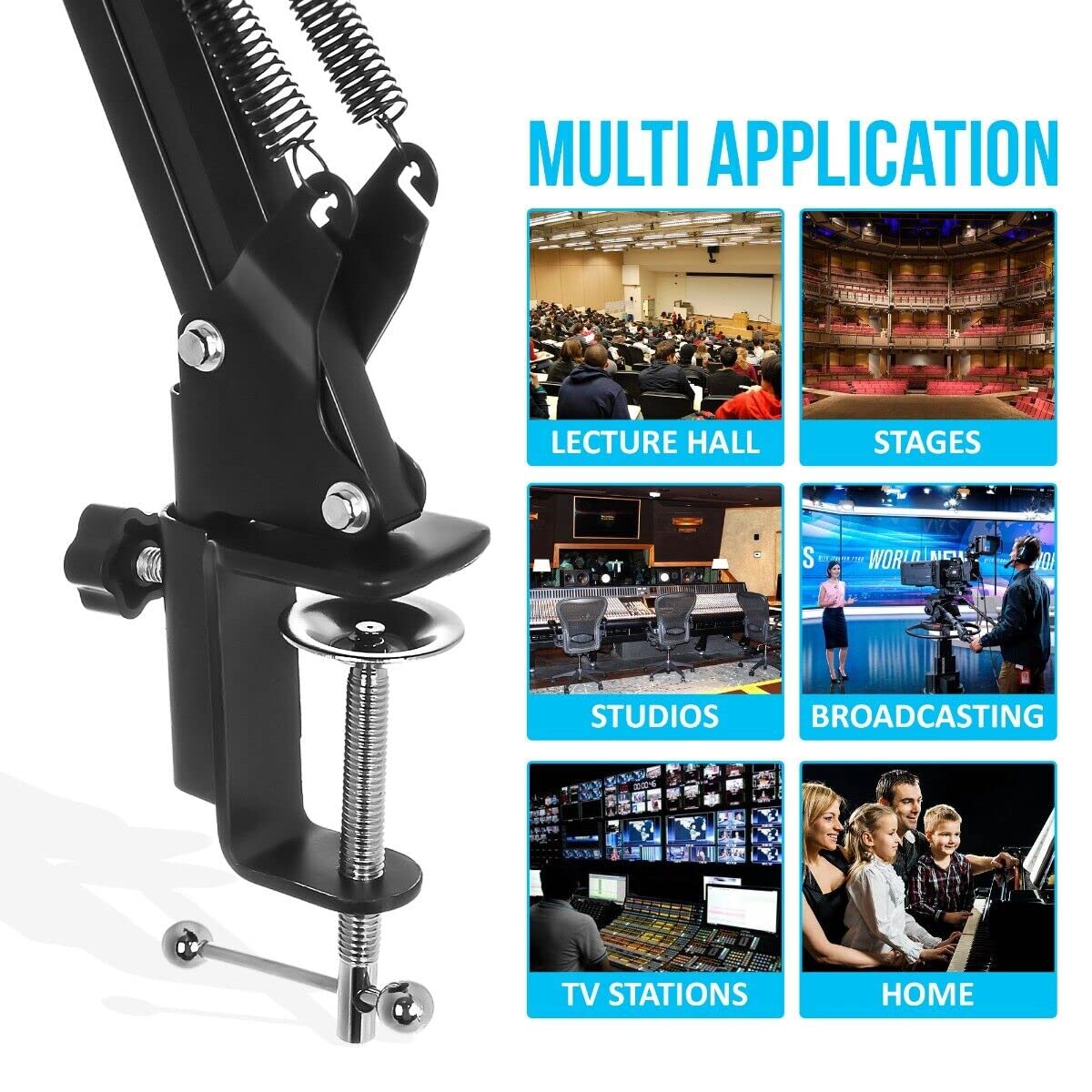 StreamEye BOOMARM1 Boom Arm Mic Stand with Desktop Mount (Pair), Detachable Clips, Professional Grade XLR Cables, Microphone Pop Filters and Cable