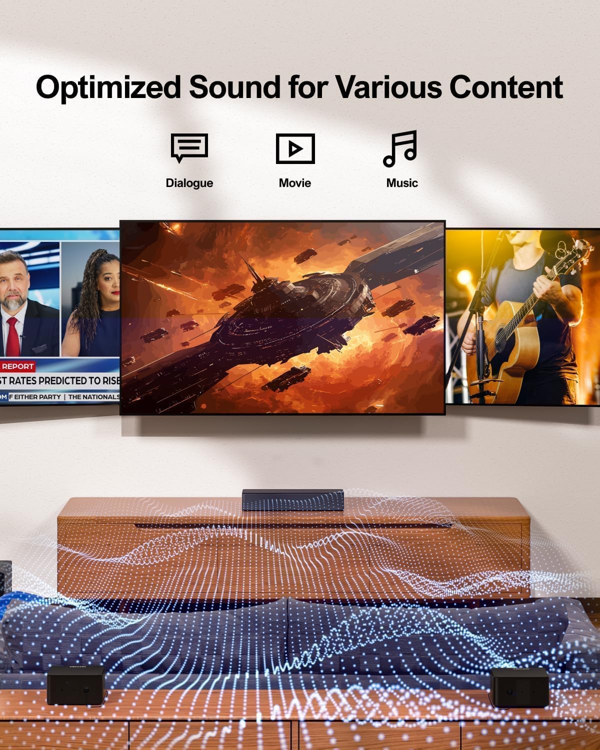 ULTIMEA 5.1 Sound Bar for Smart TV, Virtual Surround Sound System for TV, 320W Peak Power, Adjustable Surround Speakers and Subwoofer, APP Control