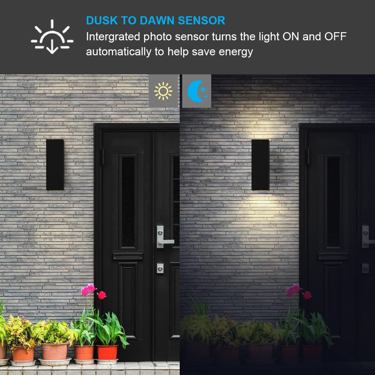 iYogaled Up Down Outdoor Wall Lights, Dusk to Dawn Outdoor Lighting Fixtures Wall Mount, Matte Black Front Porch Light, Outdoor Wall Lantern