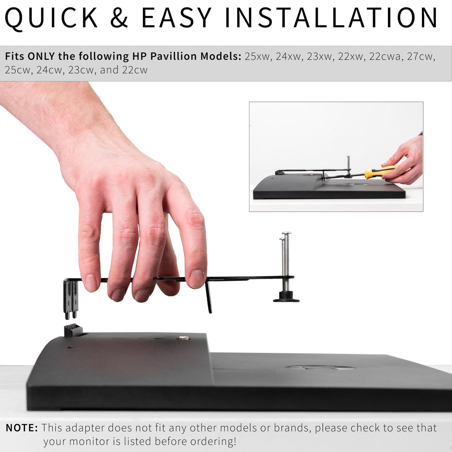 VIVO Quick Attach VESA Adapter Plate Bracket Designed for HP Pavilion Monitors 25xw, 24xw, 23xw, 22xw, 22cwa, 27cw, 25cw, 24cw, 23cw, and 22cw