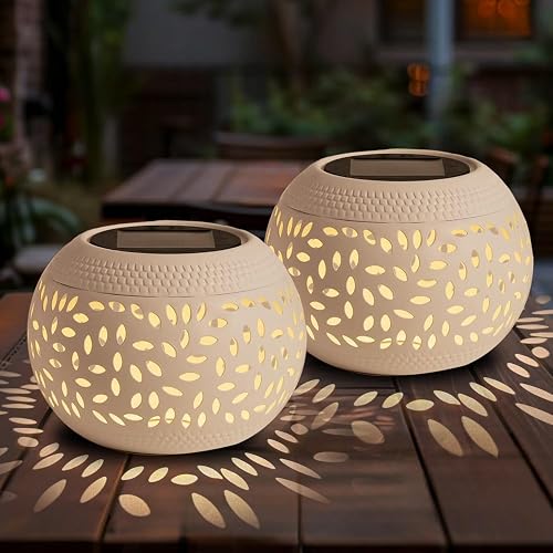OMRAYTU 2 Pack Solar Table Lanterns Outdoor Waterproof LED Lights White, Solar Powered Decorative Lantern for Indoor Desk Bedroom Patio Garden Pathway