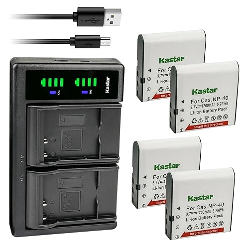 Kastar 4-Pack NP-40 Battery and LTD2 USB Charger Replacement for Minolta MN4K100Z 4K Ultra HD, Minolta MN4K30NV 4K Ultra HD / 30 MP, Minolta MN100HDZ