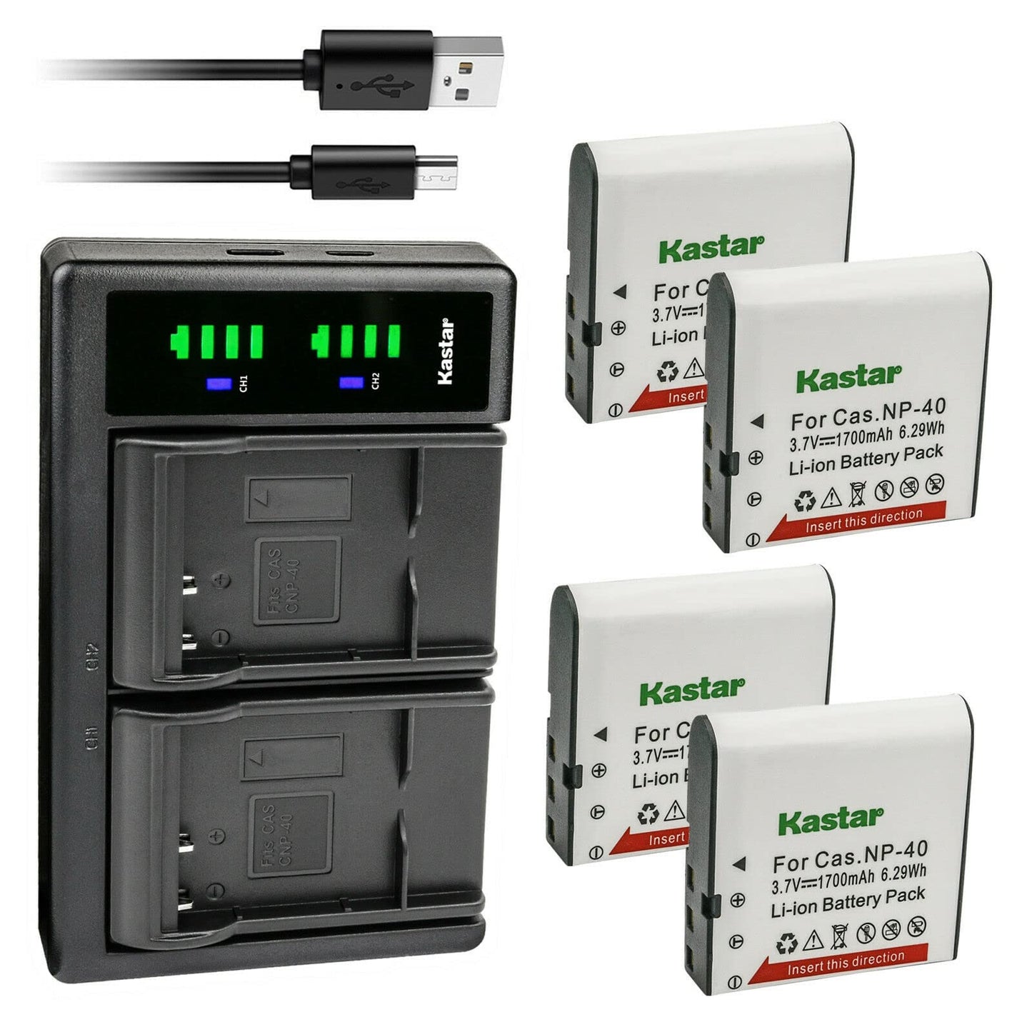 Kastar 4-Pack NP-40 Battery and LTD2 USB Charger Replacement for Minolta MN4K100Z 4K Ultra HD, Minolta MN4K30NV 4K Ultra HD / 30 MP, Minolta MN100HDZ