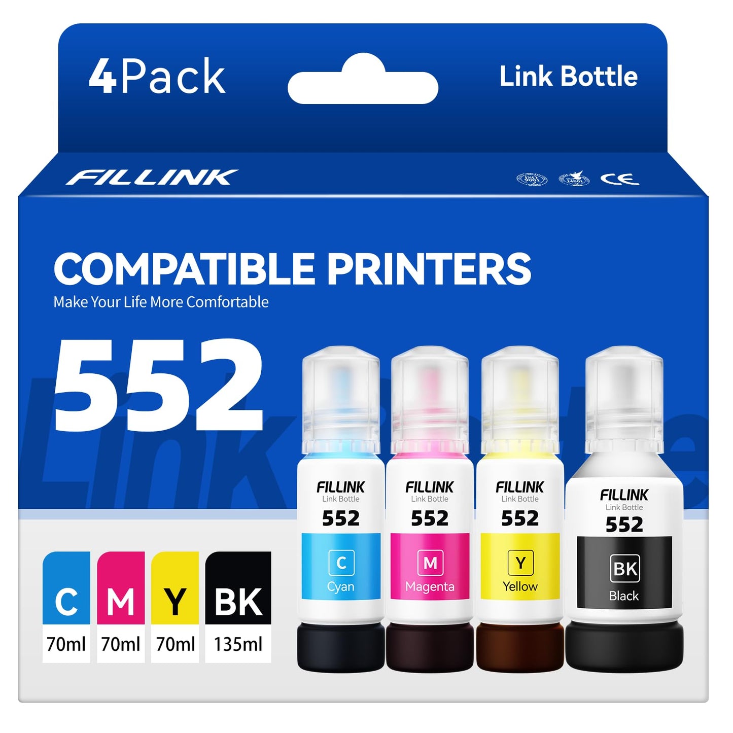 FILLINK 552 Sublimation Ink Compatible for 552 T552 552 Pigment Ink Used with Ecotank Photo ET-8550 ET-8500 ET 8550 ET 8500 Printer Heat Press