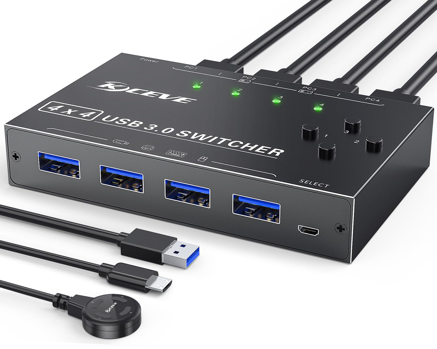 USB 3.0 Switch Selector 4 Port,MLEEDA KVM Switcher 4 Computers Sharing 4 USB Devices,USB Peripheral Switcher for Keyboard Mouse Printer Scanner,with