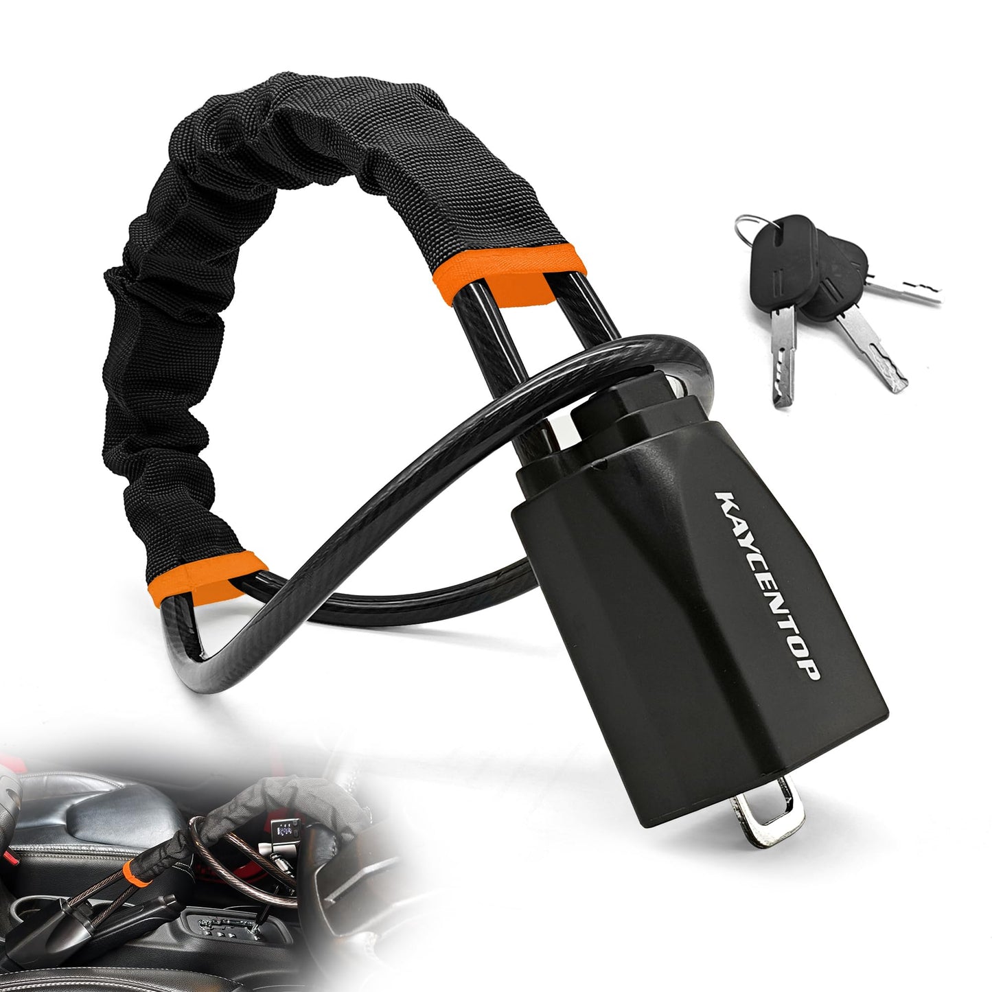 KAYCENTOP Car Steering Wheel Lock, Seat Belt Lock, Anti-Theft Device, Max 17 Inch Length, Small and Light-Weight, Multi-Functional, Fit Most Vehicle